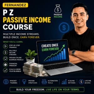 Passive Income Course promotional banner featuring PZ Fernandez with online business and income growth strategies.